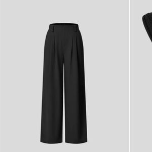 HALARA Black Wide-Leg Waffle Fabric Pants